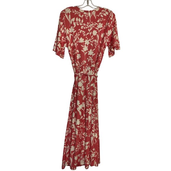 Isaac‎ Mizrahi Live Orange White Floral Print Wrap Dress Small Boho Preppy Cute - Picture 6 of 9